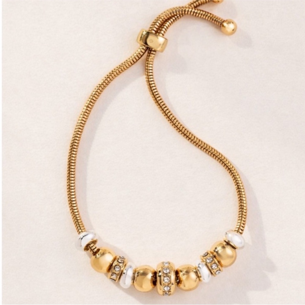 New! ANTHROPOLOGIE Gold Plated Charm Slider Bracelet NWT